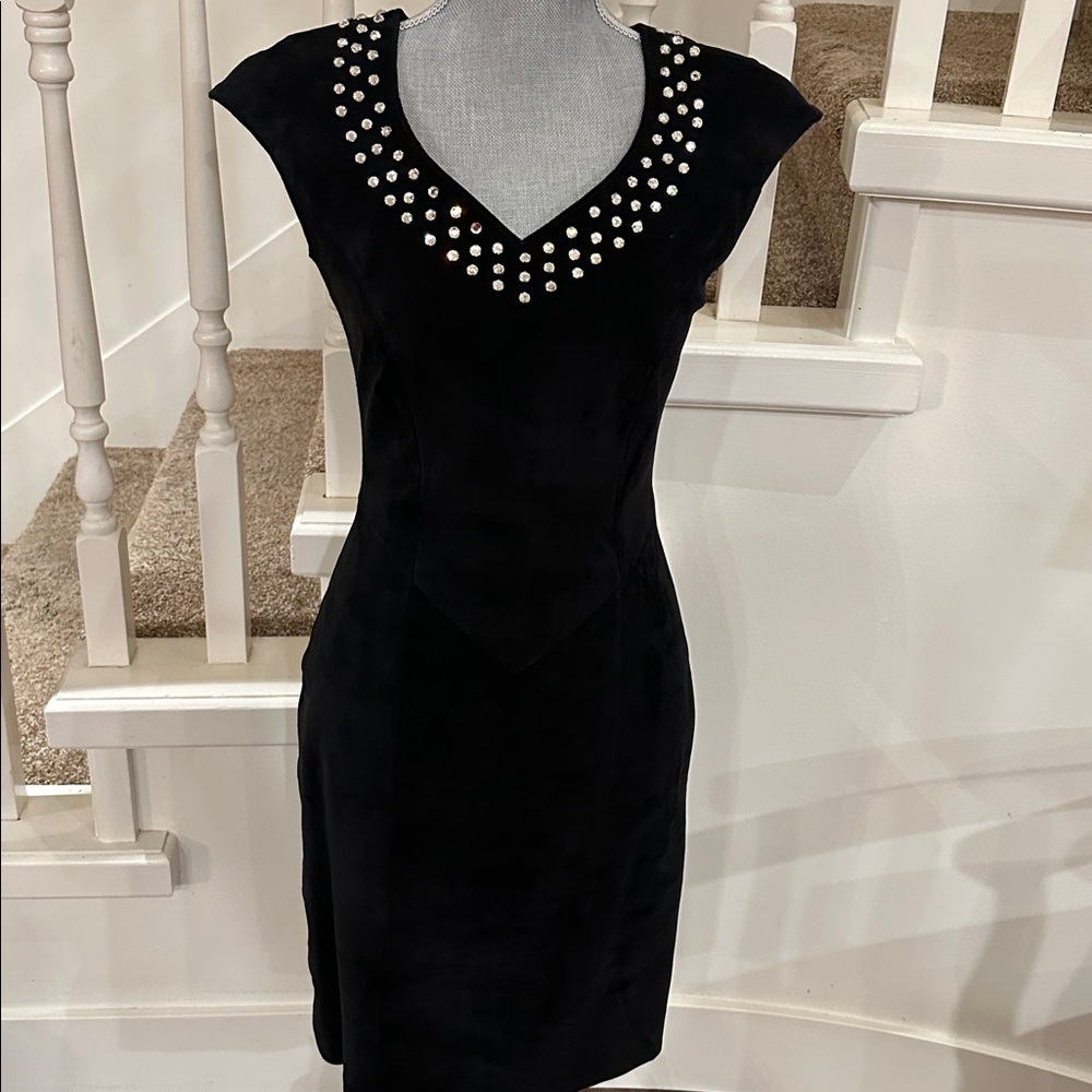 Danier genuine suede leather rhinestone gem dress